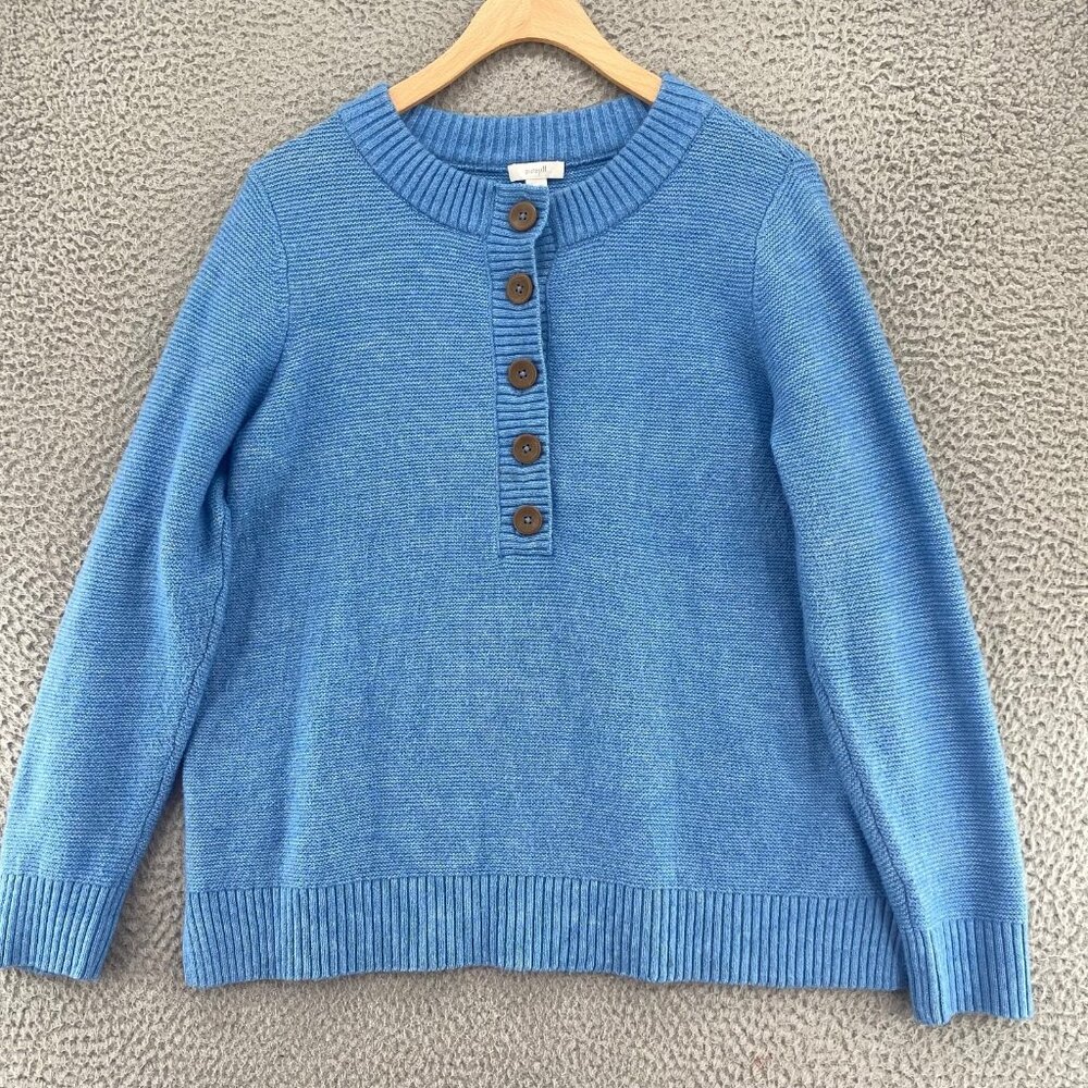 J Jill Sweater Womens Small Petite Blue Pure Jill 1/2 Button Up Popover Stretch